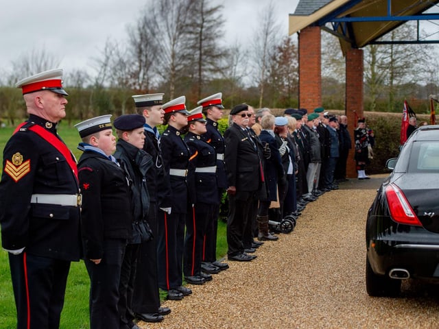 Jack's funeral procession arrives at Alford crematorium.