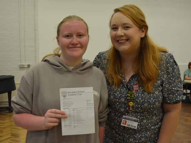 Abi Mansfield was delighted with her grade 9 in English literature - as was head of English Sarah Peacock, who has inspired Abi to work towards becoming an English teacher