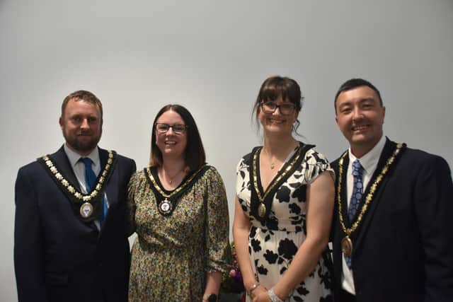 Skegness' new Mayor and Mayoress Coun Jimmy and Emma Brookes (right) and his Deputy, Coun Dan Kirk and his wife.