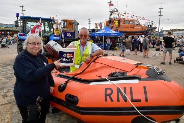 Sharon Whelan,  lifeboat visits officer, with  Alan Gordon-Griffiths, lifeboat crew