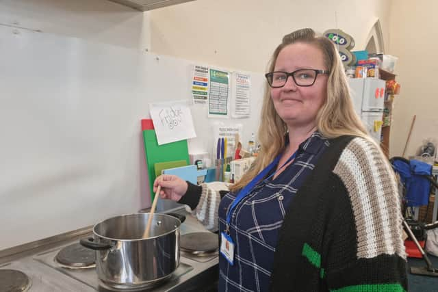 Community co-ordinator Jodi Bradbury preparing soup for visitors to the warm space.