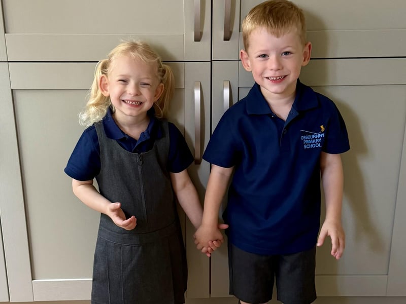 Jasmine and Luca, starting school aged four. Photo: Claire Oxby