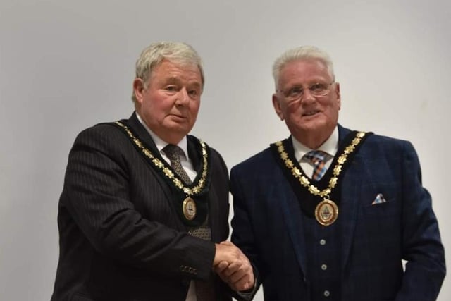 Mayor of Skegness Coun Tony Tye congratulates his deputy Coun Pete Barry