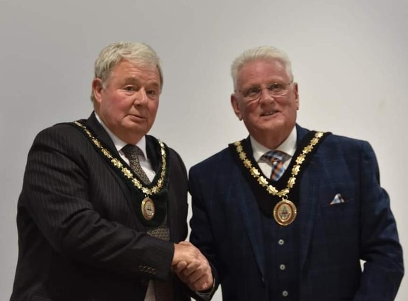 Mayor of Skegness Coun Tony Tye congratulates his deputy Coun Pete Barry