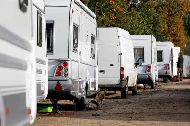Caravans are parked up on the illegal side of the Dale Farm travellers site following the completion of clearance works by Basildon Council in Crays Hill in Essex.