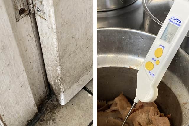 Meat stored at unsafe temperatures.
