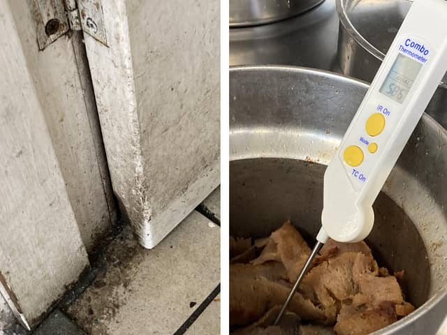 Meat stored at unsafe temperatures.