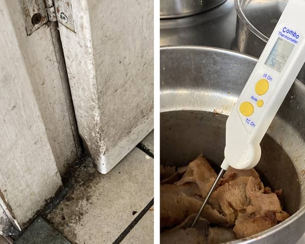 Meat stored at unsafe temperatures.