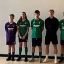 Grimsby Town’s Henry Brown (centre) with Academy students hoping to follow in his tracks.