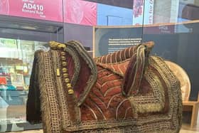 The King's Champion's saddle on display at Lincoln Museum.