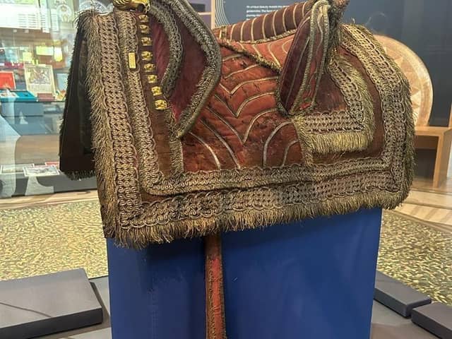 The King's Champion's saddle on display at Lincoln Museum.