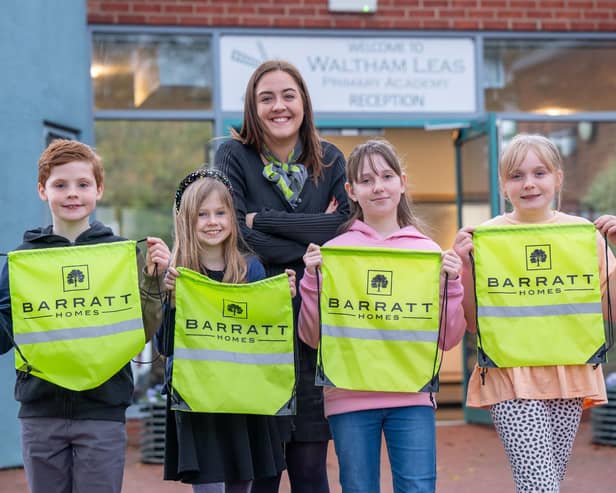 B&DWYE - SGB-57693 Katy with the pupils at Waltham Leas Primary Academy and their hi-vis bags