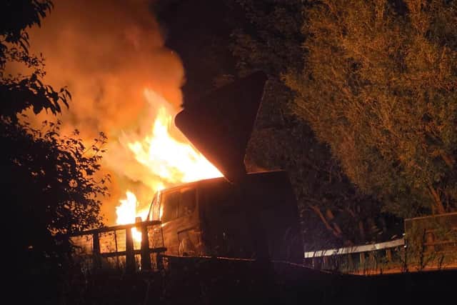 Witness Blake Young supplied this image of the taxi on fire in Wainfleet.