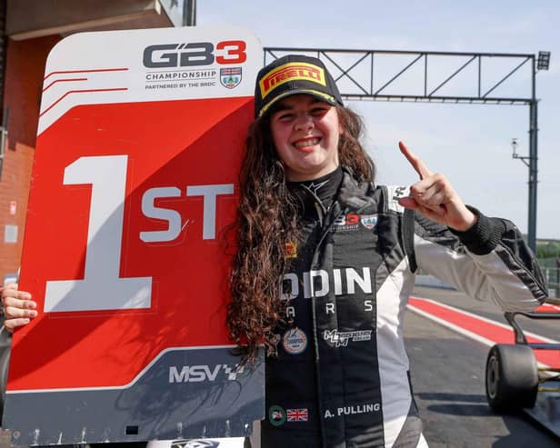 Abbi Pulling celebrates her historic win at the weekend.