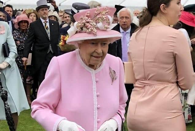 Her Majesty Queen Elizabeth at her garden party in 2019.