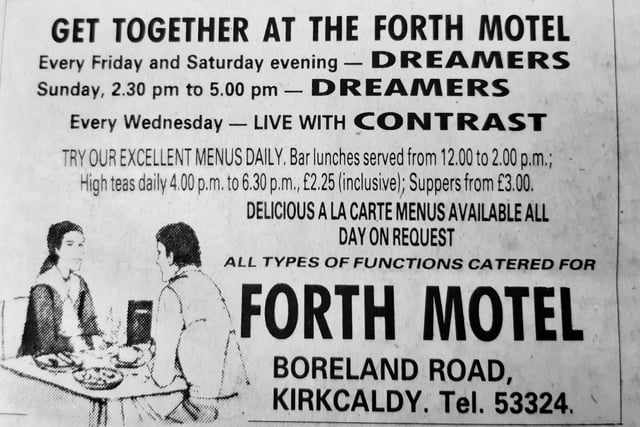 Bar food from £2.25 and live music as well - sadly the Forth Motel on Boreland Road has long since disappeared from the landscape.
