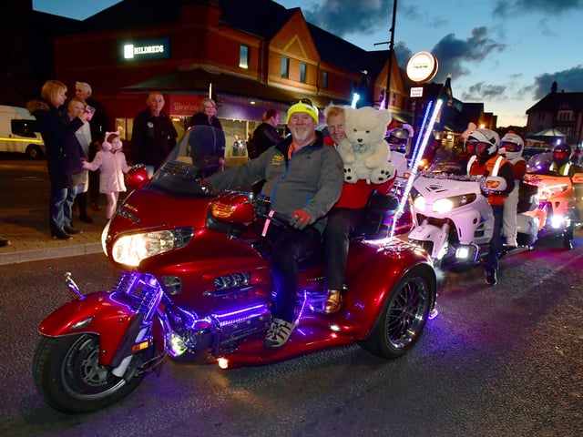 A bear gets a ride in the Skegness Light Parade