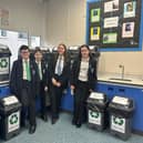 Eco-Committee members with the waste paper recycling bins (from left) Kayden Wylie, Harley Chancy, Paige Thomas and Sophie Gill.