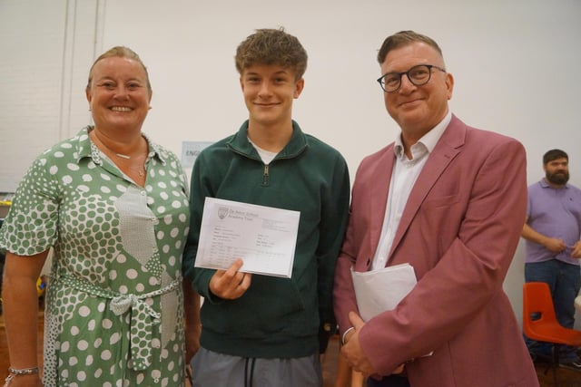 Adam Bedford says it has been the quickest two years of his life, but he has worked hard and secured his place at Lincoln College to study carpentry and joinery . He is pictured with proud mum Jayne Matthews and headteacher Simon Porter.