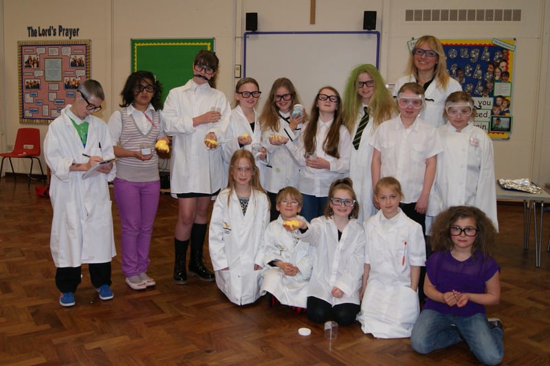 Science Week at Caistor Primary School 10 years ago culminated in children and staff dressing up as scientists.
The week included such activities as making volcanoes, examining mini beasts and learning about famous people from the field