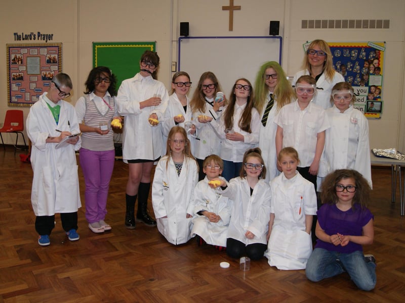 Science Week at Caistor Primary School 10 years ago culminated in children and staff dressing up as scientists.
The week included such activities as making volcanoes, examining mini beasts and learning about famous people from the field