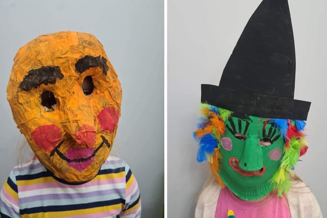 Two of the masks made by Lithuanian children in Boston for the upcoming festival.