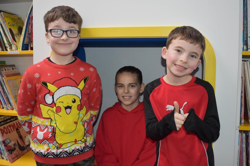 Even Pikachu is wearing red ... three more pupils from Gosberton Academy supporting this year's Red Nose Day.