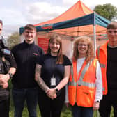 Helping to get across the right message at the railway safety awareness event on Boston Road Recreation Ground in Sleaford. From left - British Transport Police Sergeant Ryan Morris, Matt Williams (Network Rail), Community Safety manager Hayley Manners (Network Rail), Julie Evans and Tom Concar of Network Rail.