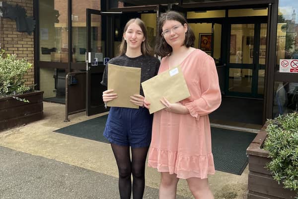 High School students Bella Thomas (left) and Sophie Stankley get their GCSE results.