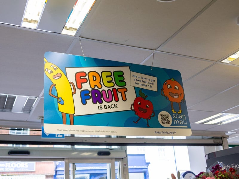 Free Fruit artwork in Horncastle Food Store, designed by Olivia