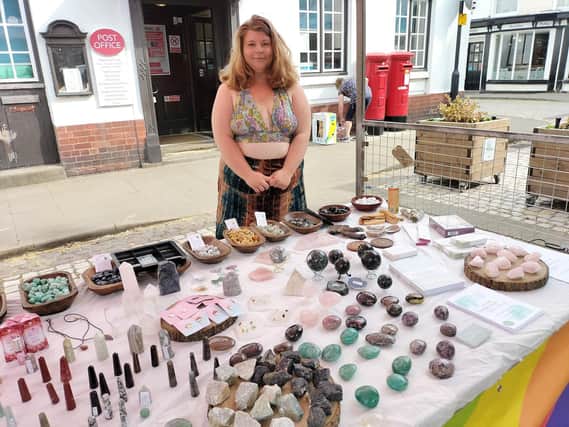 Horncastle Teenage Market trader Victoria Heward with her crystals business, Nature's Promise.
