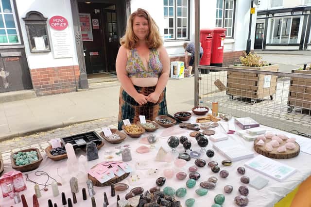 Horncastle Teenage Market trader Victoria Heward with her crystals business, Nature's Promise.