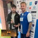 The Man of the Match award is presented to Lee Beeson by matchday sponsor Rose Farm Logs.