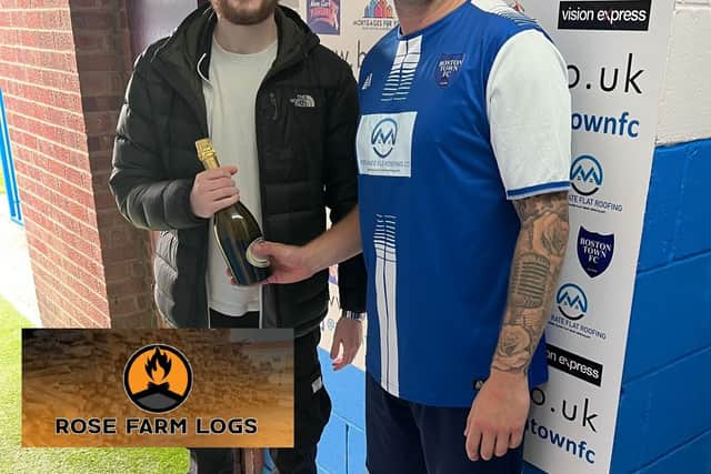 The Man of the Match award is presented to Lee Beeson by matchday sponsor Rose Farm Logs.