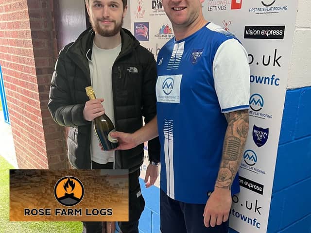 The Man of the Match award is presented to Lee Beeson by matchday sponsor Rose Farm Logs.
