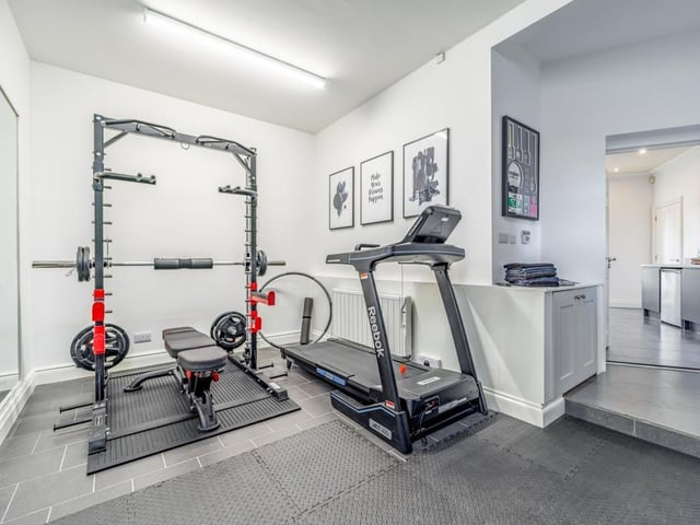 The gym section of the garage.