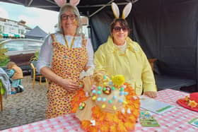 Town Mayor Jo Pilley (right) and fellow councillor Alison Dale ran the children's activities and information stall.
