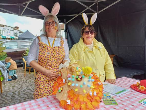 Town Mayor Jo Pilley (right) and fellow councillor Alison Dale ran the children's activities and information stall.