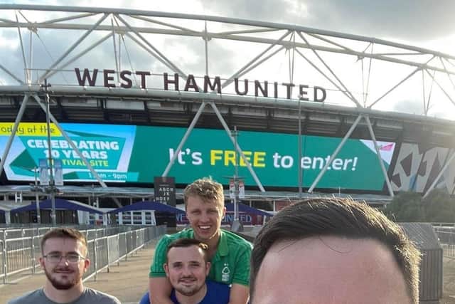 RAF Coningsby's Daniel Holt, Ash Taylor, Kyle MacLeod, and Jake Langley at West Ham's London Stadium.