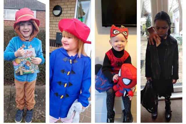 Children dressed as colourful characters for World Book Day.