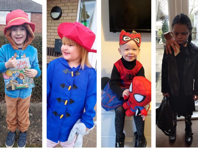 Children dressed as colourful characters for World Book Day.
