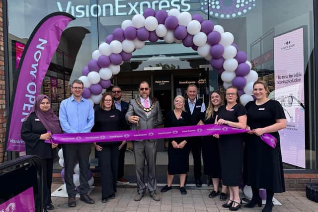 The Mayor of Gainborough, Coun James Plastow, cut the ribbon on the new store, unveiling the newly fitted out Vision Express to customers