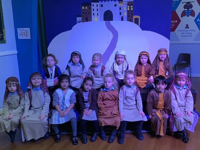 Some of the cast members from William Alvey School's Christmas plays.