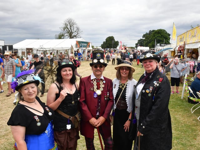 L-R Sylvie Collett, Kate Hewson, Andy Garlick, Shirley Garlick, Joolz Hudson of Singing Windmill Steampunk Society