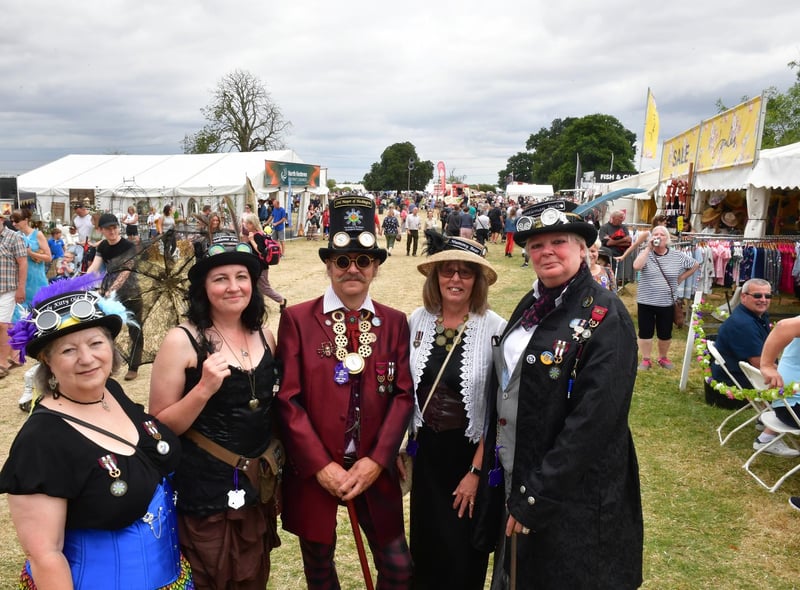 L-R Sylvie Collett, Kate Hewson, Andy Garlick, Shirley Garlick, Joolz Hudson of Singing Windmill Steampunk Society