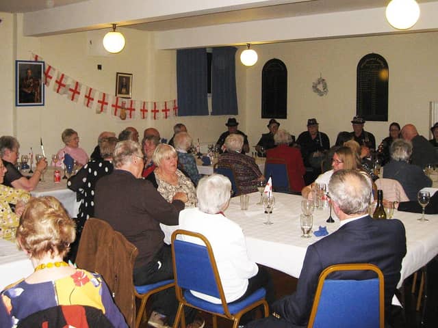 Members of the Spilsby branch of the Royal British Legion  enjoying a St George's Day sausage and mash dinner.