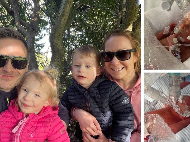 Darren and Claire Oxby and their miracle babies Jasmine (top) and Luca (bottom). Photo: Claure Oxby