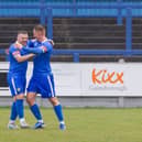 Fraser Preston celebrates a goal against Blyth on Saturday. Photo by Sean Cook (Foxby Media).
