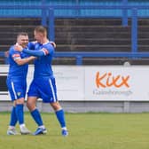 Fraser Preston celebrates a goal against Blyth on Saturday. Photo by Sean Cook (Foxby Media).