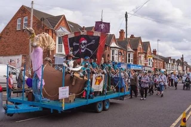 The Mablethorpe Carnival parade wends its way through the town.
